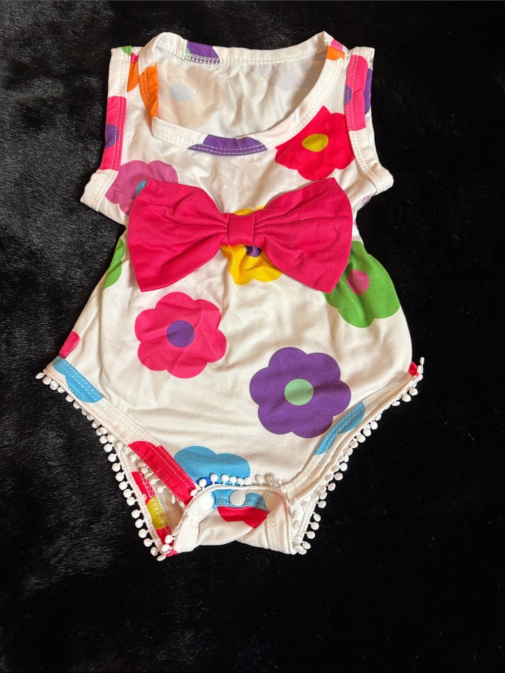 Girls White Floral Bow One-Piece Romper